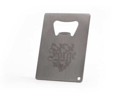 this credit card size bottle opener is perfect to slip in your wallet
