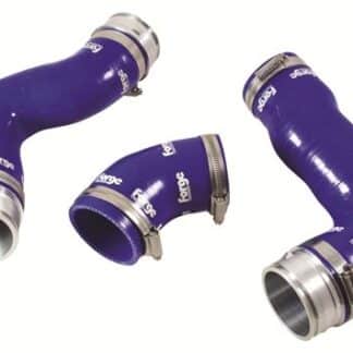 <p>This kit comprises of three silicone hoses complete with CNC alloy couplers and the highest quality stainless clamps. These hoses will withstand greater temperatures and pressures compared with the OEM hoses and they look fantastic. The hoses replace the two intercooler hoses and also the throttle body hose. Please note: If you have installed a Forge Twintercooler