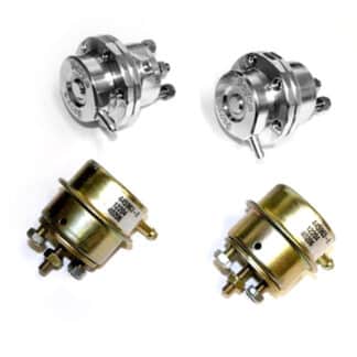 <p>A pair of replacement piston actuators for the Nissan 350Z which can be adjusted to suit the operational requirements by changing the internal springs. These actuator are suitable replacements for any APS single or twin aftermarket turbo setup that utilizes an actuator with a removeable bracket and turnbuckle and a 1" straight rod. (In the image the OEM actuators are shown for comparison only. These are not supplied or available to order).&nbsp;If you do not require a pair of actuators i.e.&nbsp;for a single turbo installation please see FMPAC350ZS below.</p>