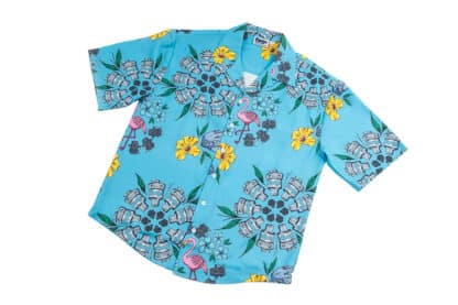 <p>It’s not every day you see a flower made from BOV's!  This vivid Forge blue Hawaiian shirt is a serious crowd pleaser