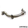 By removing the original restrictive catalytic converter located within the factory OEM downpipe