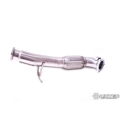 The AIRTEC Motorsport 3.5" downpipe reduces down to a 3" flange to fit the stock cat / aftermarket de-cat or sports cat.Can be easily cut and modified to fit a larger flange.Made to a high quality standard and all tubing is finished in brushed stainless steel.Designed and finished in the UK*This is a universal fitting product proven to give significant power gains as well as increased pops and bangs due to an improved flow of exhaust gases.*We recommend this to be used with Stage 2 (ECU Software) but can be used with a standard car.Supplied with all relevant gaskets and fixings.Comes with downpipe locking bolts.Manufactured from T304 grade stainless steel tube.Formed using the finest mandrel bending machines.Please note: De-cats are sold for motorsport and off road use only and will not pass a UK MOT test or police road side checks.AIRTEC part number: ATEXHFO9