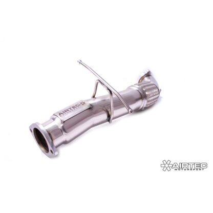 The AIRTEC Motorsport 3.5" downpipe reduces down to a 3" flange to fit the stock cat / aftermarket de-cat or sports cat.Can be easily cut and modified to fit a larger flange.Made to a high quality standard and all tubing is finished in brushed stainless steel.Designed and finished in the UK*This is a universal fitting product proven to give significant power gains as well as increased pops and bangs due to an improved flow of exhaust gases.*We recommend this to be used with Stage 2 (ECU Software) but can be used with a standard car.Supplied with all relevant gaskets and fixings.Comes with downpipe locking bolts.Manufactured from T304 grade stainless steel tube.Formed using the finest mandrel bending machines.Please note: De-cats are sold for motorsport and off road use only and will not pass a UK MOT test or police road side checks.AIRTEC part number: ATEXHFO9