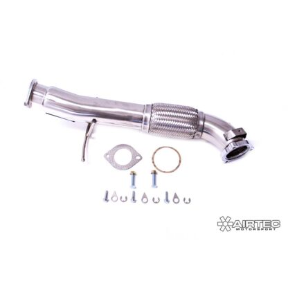 The AIRTEC Motorsport 3.5" downpipe reduces down to a 3" flange to fit the stock cat / aftermarket de-cat or sports cat.Can be easily cut and modified to fit a larger flange.Made to a high quality standard and all tubing is finished in brushed stainless steel.Designed and finished in the UK*This is a universal fitting product proven to give significant power gains as well as increased pops and bangs due to an improved flow of exhaust gases.*We recommend this to be used with Stage 2 (ECU Software) but can be used with a standard car.Supplied with all relevant gaskets and fixings.Comes with downpipe locking bolts.Manufactured from T304 grade stainless steel tube.Formed using the finest mandrel bending machines.Please note: De-cats are sold for motorsport and off road use only and will not pass a UK MOT test or police road side checks.AIRTEC part number: ATEXHFO9