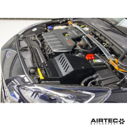 the laser cut heat shields provide a barrier from the heat of the engine and is fed cold air from the original front intake.The result is increased power