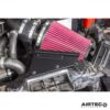 performance and sound.The huge filter is protected from warm air within the engine bay by a laser cut heat shield and the replacement intake pipe that comes as part of the kit has been increased in size to improve internal capacity. Made from aluminium