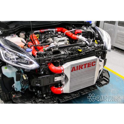 runs left to right of the end tanks this gives the single pass design intercooler the shortest route for the charged air to pass though