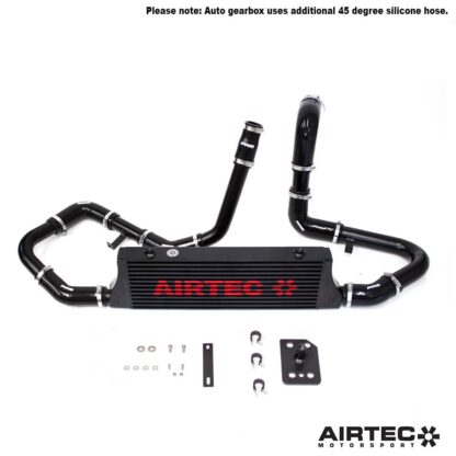 with an AIRTEC design high flow 60mm core intercooler and a shorter alloy boost pipe kit. We keep fast turbo spool up by using 50mm pipework from turbo to intercooler and 60mm out of the intercooler to help match the throttle body