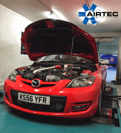AIRTEC huge front mount intercooler for the Mazda 3 MPS Mk1.A much needed upgrade for your re-mapped Mazda MPS.70mm core with flowed cast end tanksHigh quality silicone hoses supplied with stainless jubilee clipsRetains original crash bar and fog lightsNo cutting to bumper neededFitting instructions supplied along with all required fittingsProven power increaseAvailable in pro series black or natural silverAIRTEC 3 year unlimited mileage warantyFitting takes approximately 2-3 hoursTest results taken on the AIRTEC demo carStandard top mount intercooler:Run 1In - 160.5 degreesOut - 70.7 degreesRun 2In - 160.6 degreesOut - 70.4 degreesRun 3In - 162.1 degreesOut - 73.9 degreesAIRTEC Stage 3 intercoolerRun 1In - 123.7 degreesOut - 23.8 degreesRun 2In - 119.2 degreesOut - 22.6 degreesRun 3In - 120.1 degreesOut - 22.8 degrees Approximate Dimensions:Width - 740mm (not including pipes)Height - 170mmDepth - 70mmNOW AVAILABLE IN PRO-SERIES BLACK ONLY!Registered Design Right number: 6023247AIRTEC part number: ATINTMAZ01Â