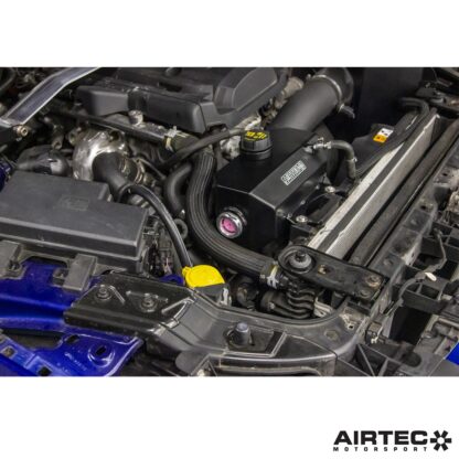 the AIRTEC Motorsport header tank is made from lightweight aluminium and comes in high quality powder coated black finish. It also features a sight glass to view the coolant level and comes with an uprated high pressure cap.The tank uses original fixing points