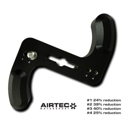 This is a billet alum replacement arm for the heavy stock cast iron unit. Has 4 pivot point choices plus two of which moves the shifter forward 25mm. Gets rid of the heavy stock shifter feel. Give your shifter a speedy feel with notchy positive shifts and more mechanical connection to your car.P1 24% reduction plus moves shifter forward 25mmP2 39% reduction plus moves shifer forward 25mmP3 40% reduction stock shifter locationP4 25% reduction stock shifter location 