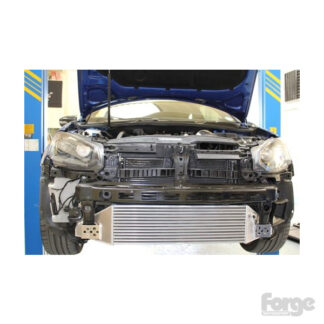 <p>This installation is similar to all our other intercoolers for the transverse FSI and TSI VAG engines with the addition of a second front mounted core in a parallel configuration to the existing OEM front mount. This provides for the greatest possible cooling efficiency with the least negative side effects and least modification to the vehicle for installation. This particular kit is completely unique to the Golf R application