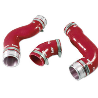 <p>This kit comprises of three silicone hoses complete with CNC alloy couplers and the highest quality stainless clamps. These hoses will <strong>withstand greater temperatures and pressures</strong> compared with the OEM hoses and they look fantastic. The hoses replace the two intercooler hoses and also the throttle body hose.</p>