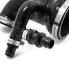 we removed the chamber allowing us to increase the volume and air flow significantly. Our hose design also has an internal stepped area where it is positioned and joined to the turbo housing