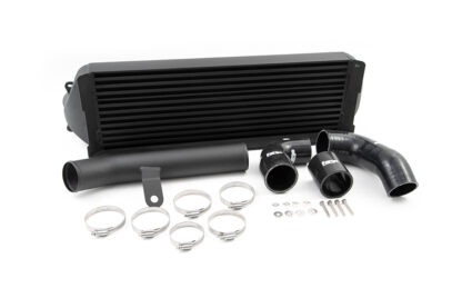 power was increased from 358 bhp with the stock intercooler and intake