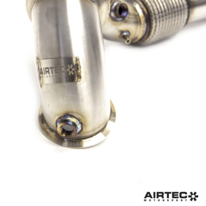 restrictive catalytic converter located within the factory OEM downpipe and replacing it with a larger diameter pipe with a 200 cell free-flowing sports cat