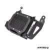 air then exits via the inner arch liner (requires cutting). A pre-cut mesh shield is supplied for both the front and rear to protect the radiator from road debris damage.The radiator is plumbed directly into the existing oil/water heat exchanger system to improve the car's overall capacity and cooling ability