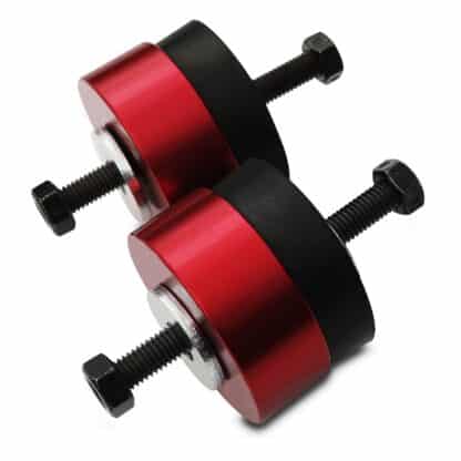 the mount bodies are manufactured from aircraft grade 6061-T6 aluminium anodized black and are complemented by stiff poly bushings.