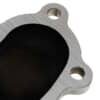 By using a smoother flowing design it allows exhaust gasses to exit the turbo faster