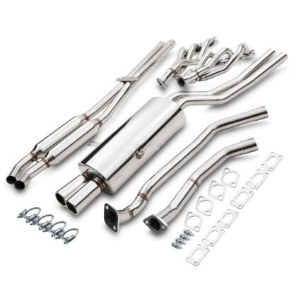 2 x 3-1 manifolds branching into a 2″ decat system removing all exhaust restrictions
