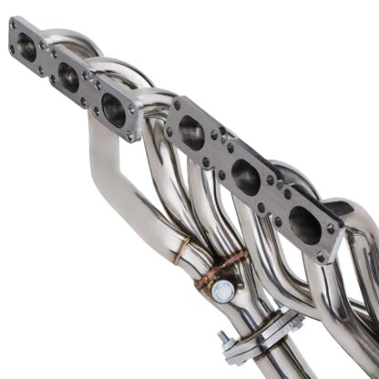 2 x 3-1 manifolds branching into a 2″ decat system removing all exhaust restrictions