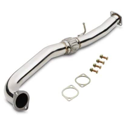 3″ Bore throughout narrowing to 2.75″ to fit the OEM and most aftermarket exhausts