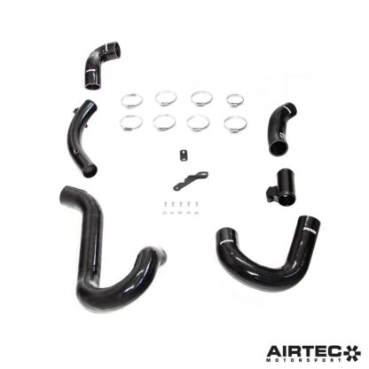 we’ve created a comprehensive solution to improving the car’s original pipework to allow more flow and capacity whilst reducing restriction and improving response.The comprehensive 6-piece kit features replacement pipes constructed from high-quality Pro Hoses silicone and lightweight aluminium for improved strength so they will not fail with higher boost pressures.For the cold side from the intercooler to the throttle body