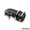 the enlarged turbo inlet elbow features a freer-flowing design with an increased internal diameter.How it worksThe original elbow begins at 43mm from the turbo inlet and gradually tapers up to just 53mm in diameter as it reaches the induction pipe work. This causes an unnecessary restriction within the intake side that hampers flow and limits throttle response.Our AIRTEC Motorsport direct replacement cast aluminium elbow gently tapers from the turbo inlet out to a huge 76mm diameter