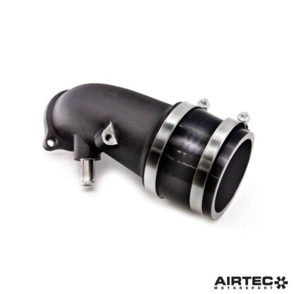 the enlarged turbo inlet elbow features a freer-flowing design with an increased internal diameter.How it worksThe original elbow begins at 43mm from the turbo inlet and gradually tapers up to just 53mm in diameter as it reaches the induction pipe work. This causes an unnecessary restriction within the intake side that hampers flow and limits throttle response.Our AIRTEC Motorsport direct replacement cast aluminium elbow gently tapers from the turbo inlet out to a huge 76mm diameter
