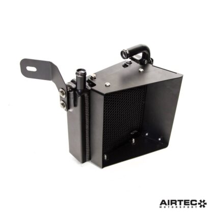 helping it to maintain a steady coolant temperature at all times. It fits neatly inside the space by the gearbox and features a scoop to direct air from under the car to pass through the core. It also features a pre-cut mesh shield to protect it from road debris. This can fit with any of our intercooler or oil cooler combinations to create the ultimate cooling package. The comprehensive kit also features laser-cut and powder-coated brackets