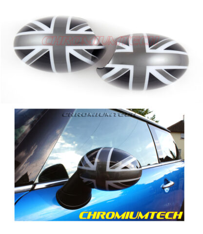 Chromiumtech Black & White Union Jack Mirror Cap Covers for MK2 MINI Cooper/ ONE/ Cooper S/ Convertible/Hatch/Countryman/Clubman/Coupe (for manual folding mirrors)