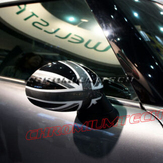 Chromiumtech Black & White Union Jack Mirror Cap Covers for MK2 MINI Cooper/ ONE/ Cooper S/ Convertible/Hatch/Countryman/Clubman/Coupe (for manual folding mirrors)