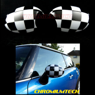 Chromiumtech Chequered Flag Mirror Cap Covers for MK2 MINI Cooper/ONE/Cooper S/Hatch/Convertible/Countryman/Paceman/Clubman/Coupe (for manual folding mirrors)