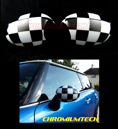 Chromiumtech Chequered Flag Mirror Cap Covers for MK2 MINI Cooper/ONE/Cooper S/Hatch/Convertible/Countryman/Paceman/Clubman/Coupe (for manual folding mirrors)