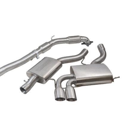 These Audi A3 2.0 TFSI Quattro performance exhausts are made in 3"/76.2mm pipework and fit from the Turbo backwards (Tur