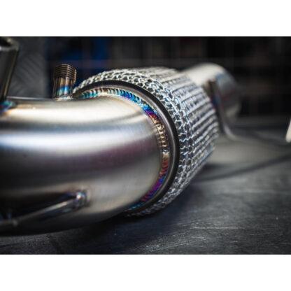 Note: This front downpipe fits to the standard exhaust only