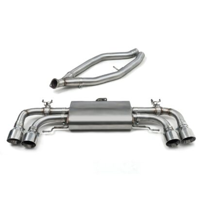 This exhaust removes the factory exhaust outlets and replaces them with a choice of quad exit exhaust tailpipes