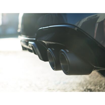 This exhaust removes the factory exhaust outlets and replaces them with a choice of quad exit exhaust tailpipes