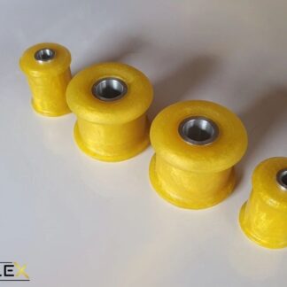 Subaru Impreza GC 1992-2000 Front Suspension Arm Bushing Kit fits all 92-00 GC Impreza's WRX & Turbo 2000 AWD Set of 4 Complete Bushings for the Front Suspension Arms For All 1992-2000 Classic Subaru Impreza's Whats Included ; GodFlex Performance Series Bushing Kit Set of 4 Front Suspension Arm Bushings Large & Small 4 Lightweight C&C Machined Aluminium Bushing Sleeves 1x sachet of bushing grease GodFlex Performance Series Polyurethane Bushing kits are a shore a hardness of 85