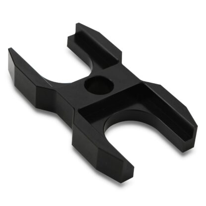 Allows flexible AN-10 braided hoses to be routed to the oil cooler