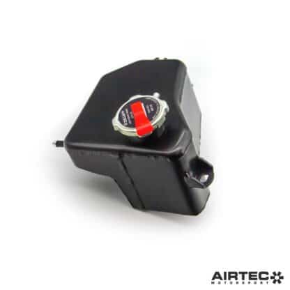 the AIRTEC Motorsport header tank is made from lightweight aluminium and comes in a high quality powder coated black finish. It also features a sight glass to view the coolant level and comes with an uprated quick release
