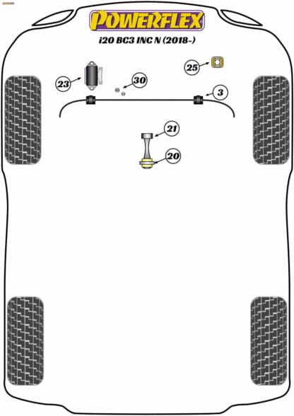 Powerflex Track Upper Engine Mount Bush Insert - i20 BC3 nc N (2018 on) - PFF26-225BLK