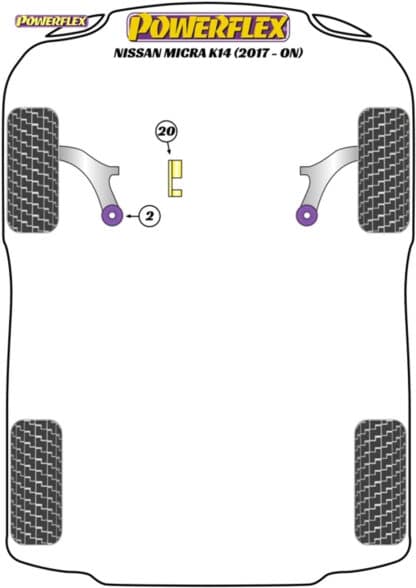 Powerflex Front Wishbone Rear Bushes Caster Offset  - Micra (K14) MK5 (2017 - on)  - PFF46-1002G