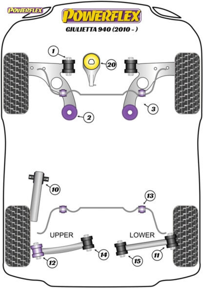 Powerflex Track Rear Trailing Arm to Hub Upper Bushes  - Giulietta 940 (2010 -) - PFR1-1012BLK