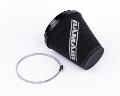 whilst providing a large surface to maximise potential air flow. The filters are constructed using stainless steel cage internal and our famous 15mm thick twin layer foam.  Ramair universal filters are designed and manufactured for a very diverse range of applications and are made here in the UK. They are available in many different sizes and styles available.  Clean using our filter maintenance kit - CK-003 This product has the following dimensions: Filter Internal Neck Diameter: 125mm (5inch) Filter Neck Length: 18mm (0.7inch) Filter Overall Height: 170mm (2.7inch) Filter Base Width: 165mm (6.5inch) Filter Top Width: 102mm (4inch) Filter Material: Dual Layer Foam