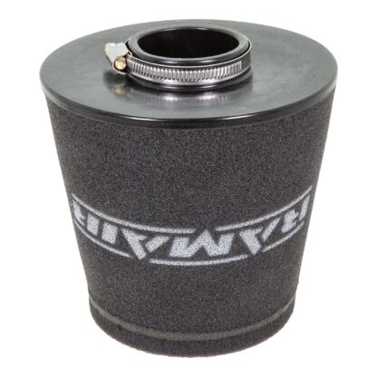 This filter is designed to be fitted to the outside of a rigid pipe such as a MAF sensor housing. These filters have an rubber polymer neck and a cone shaped filter element. This enables easy fitting to space-restricted engine compartments