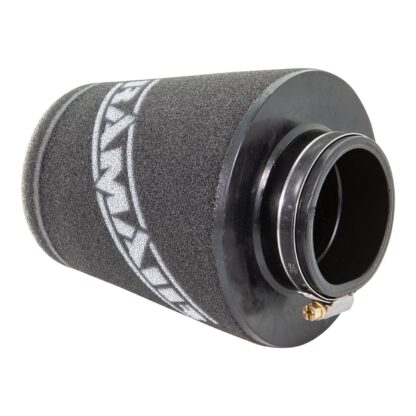 This filter is designed to be fitted to the outside of a rigid pipe such as a MAF sensor housing. These filters have an rubber polymer neck and a cone shaped filter element. This enables easy fitting to space-restricted engine compartments
