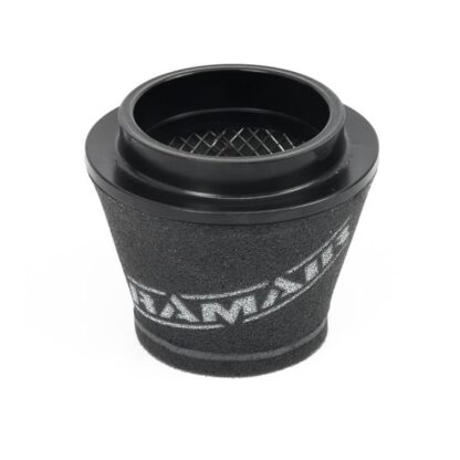 whilst providing a large surface to maximise potential air flow. The filters are constructed using stainless steel cage internal and our famous 15mm thick twin layer foam.  Ramair universal filters are designed and manufactured for a very diverse range of applications and are made here in the UK. They are available in many different sizes and styles available.  Clean using our filter maintenance kit - CK-003 This product has the following dimensions: Filter Internal Neck Diameter: 100mm (3.9inch) Filter Neck Length: 20mm (0.8inch) Filter Overall Height: 125mm (4.9inch) Filter Base Width: 140mm (5.5inch) Filter Top Width: 93mm (3.7inch) Filter Material: Dual Layer Foam