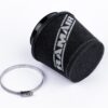 This filter is designed to be fitted to the outside of a rigid pipe such as a MAF sensor housing. These filters have an rubber polymer neck and a cone shaped filter element. This enables easy fitting to space-restricted engine compartments