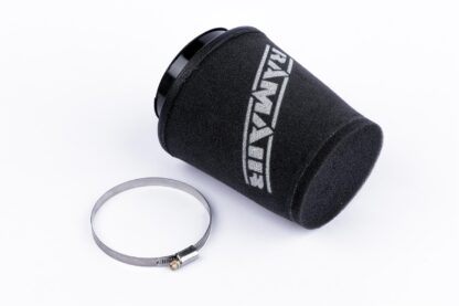 This filter is designed to be fitted to the outside of a rigid pipe such as a MAF sensor housing. These filters have an rubber polymer neck and a cone shaped filter element. This enables easy fitting to space-restricted engine compartments